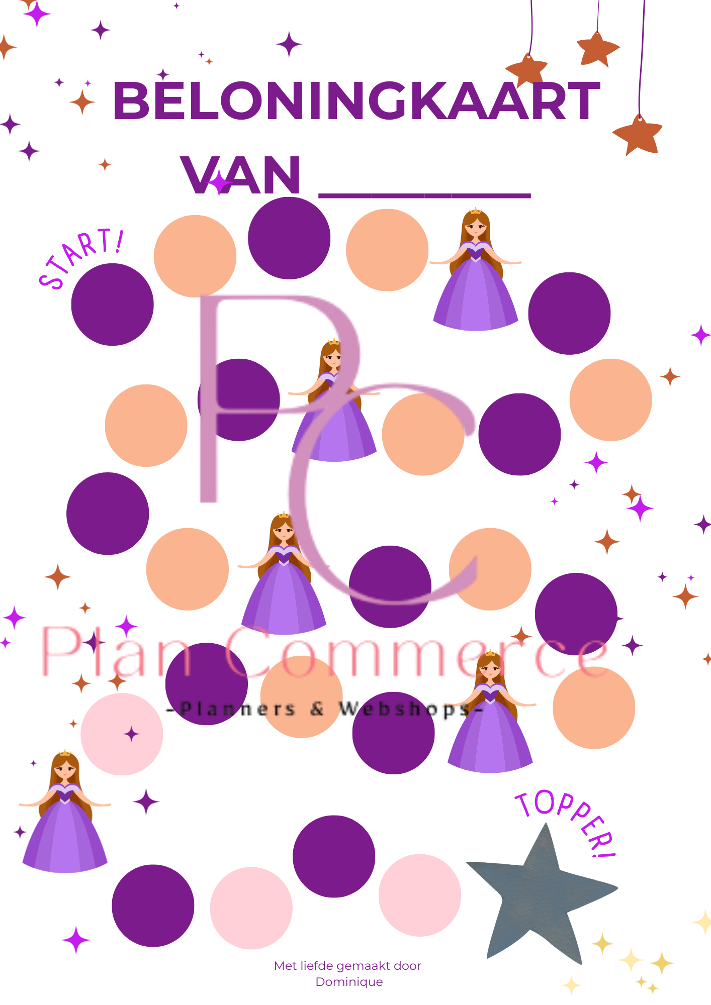Beloningskaart Kinderen – Princess - Printable PDF - (Direct Download)