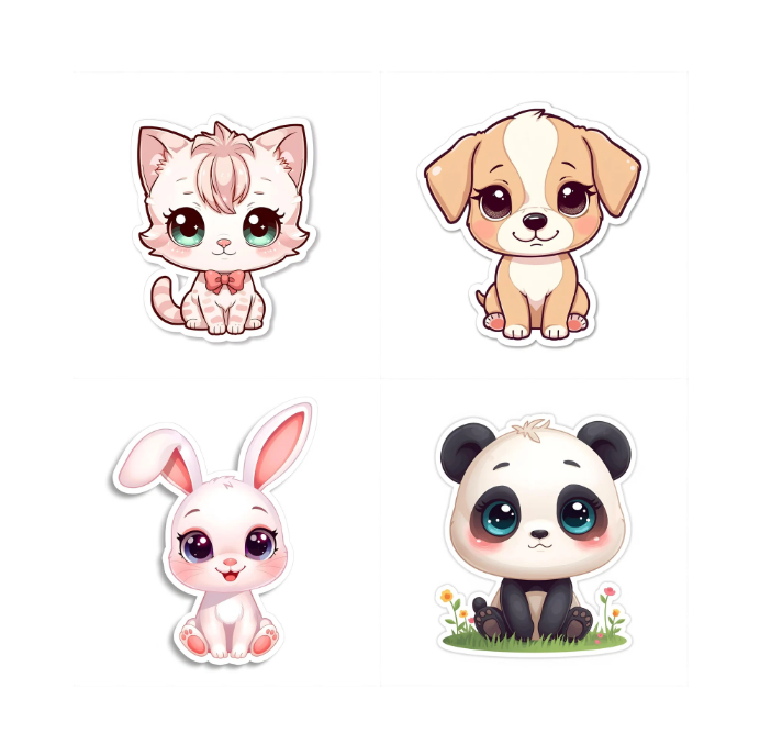 24x Kawaii Dierenstickers | Digitale download– Digitale Download (PNG + A4/Letter PDF)