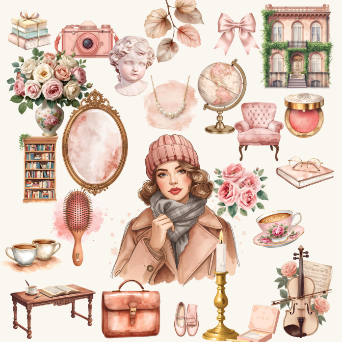 Parijse Vintage Chic Clipart Digitale Stickers