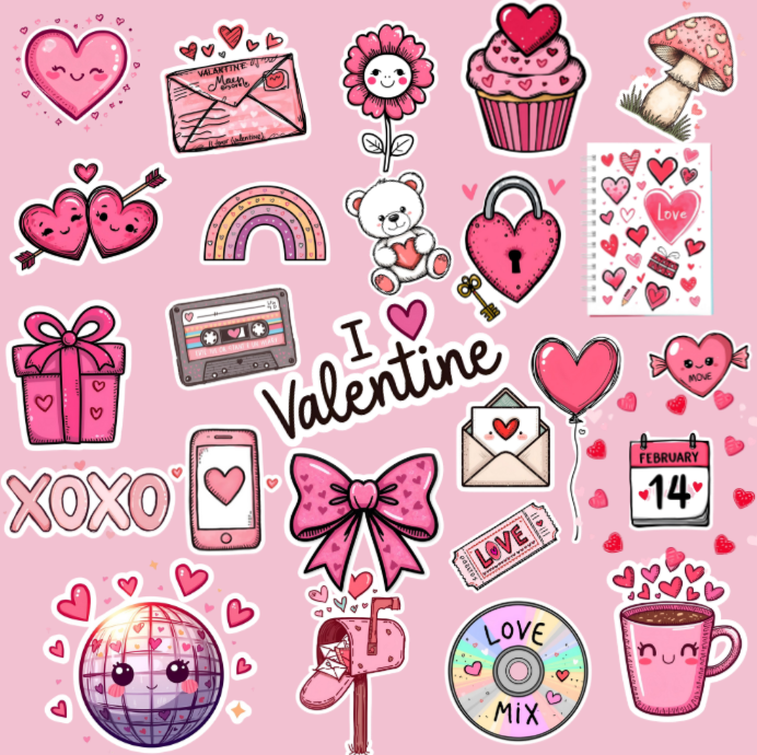 Valentijn Digitale Stickers – 24 Schattige Roze Stickers