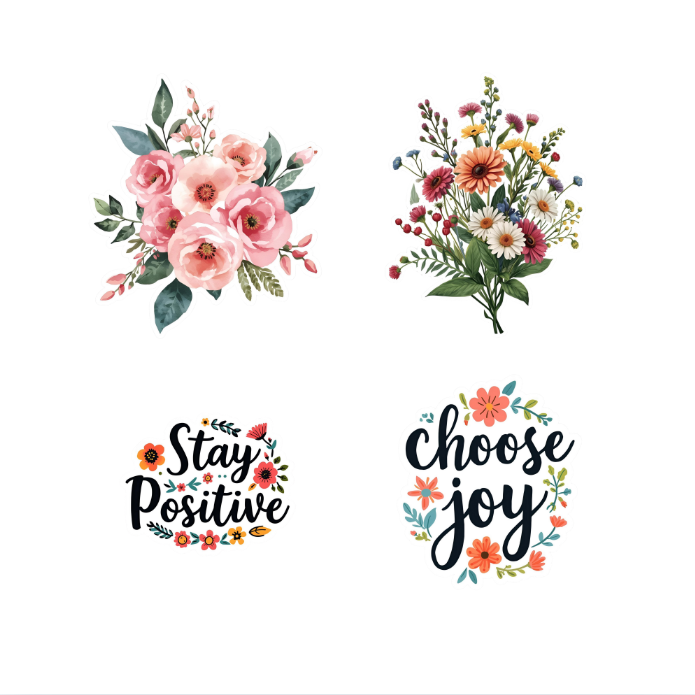 Positive & Flowers Digitale Stickers – 24 Motiverende Bloemenstickers