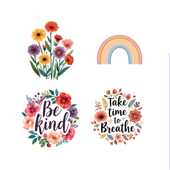 Positive & Flowers Digitale Stickers – 24 Motiverende Bloemenstickers