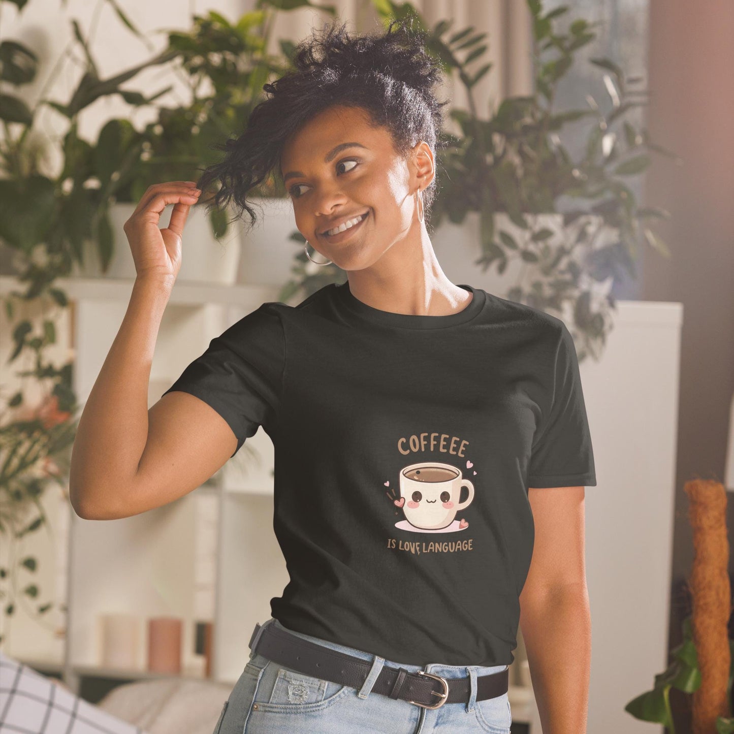Coffee Is Love Language T-Shirt, Cute Kawaii Coffee Mug Tee, Unisex Softstyle Shirt, Barista Gift, Coffee Lover Top, S3XL