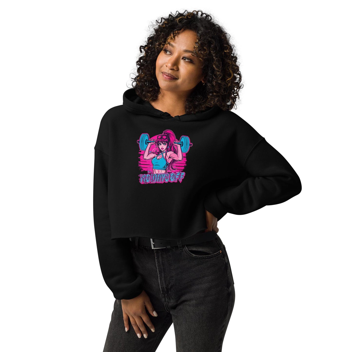 Women's Cropped Hoodie WORKOUT Hoodie | Gym Barbell Fitgirl Sweatshirt | Neon Fitness Streetwear | Strong Women Hoodie
