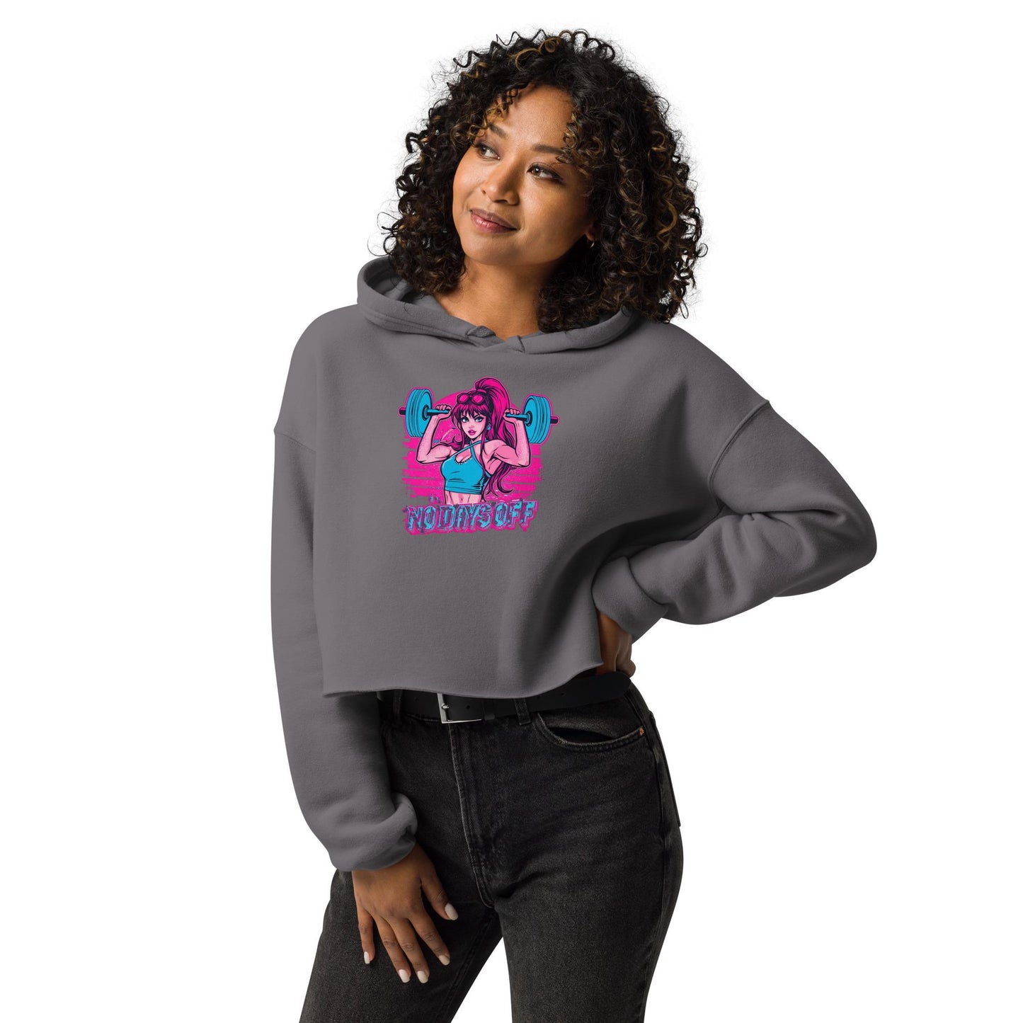 Women's Cropped Hoodie WORKOUT Hoodie | Gym Barbell Fitgirl Sweatshirt | Neon Fitness Streetwear | Strong Women Hoodie