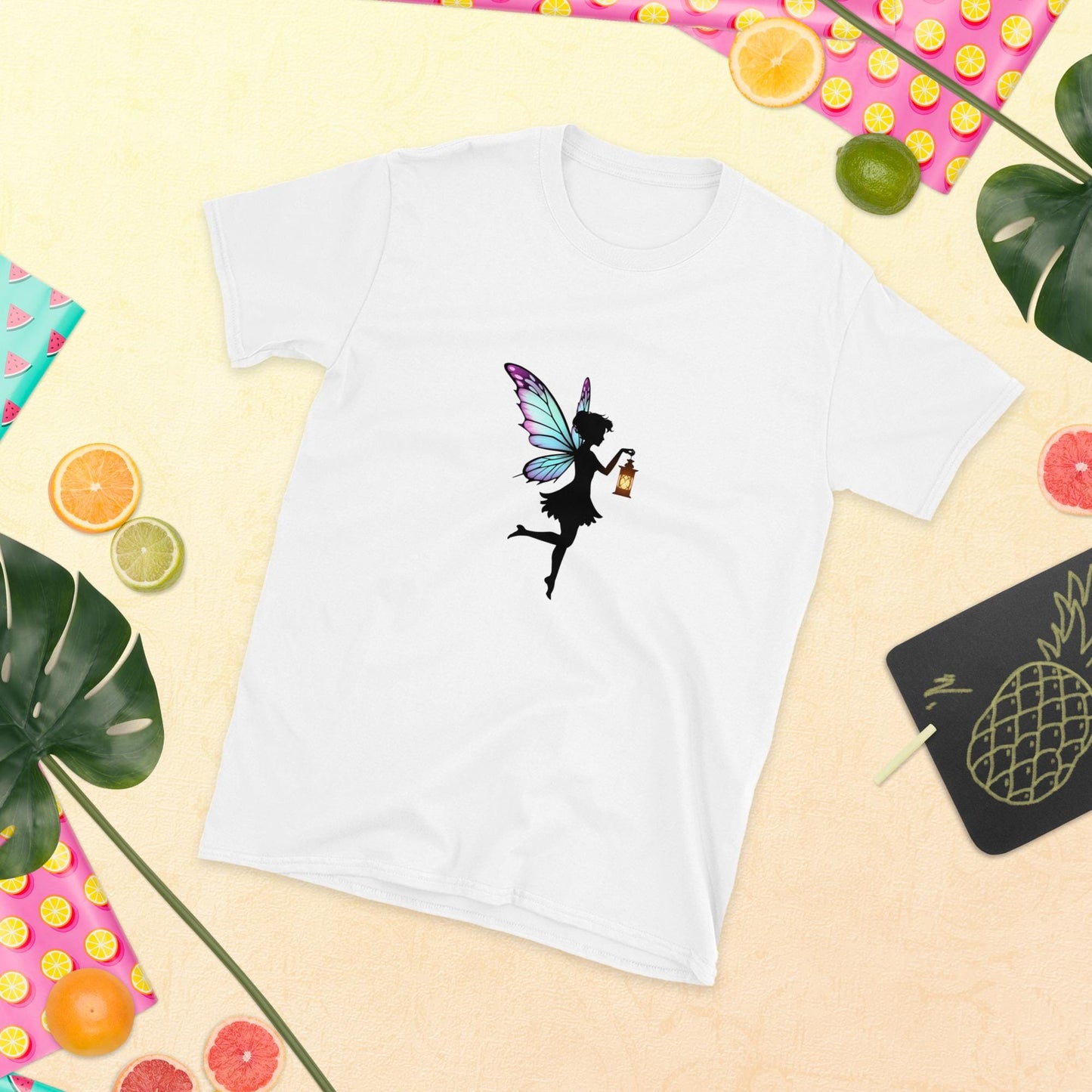 Lantern Fairy Silhouette T-Shirt | Fairycore Graphic | Whimsical Wings | White