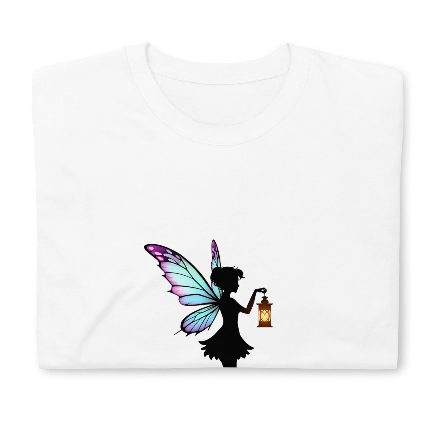Lantern Fairy Silhouette T-Shirt | Fairycore Graphic | Whimsical Wings | White