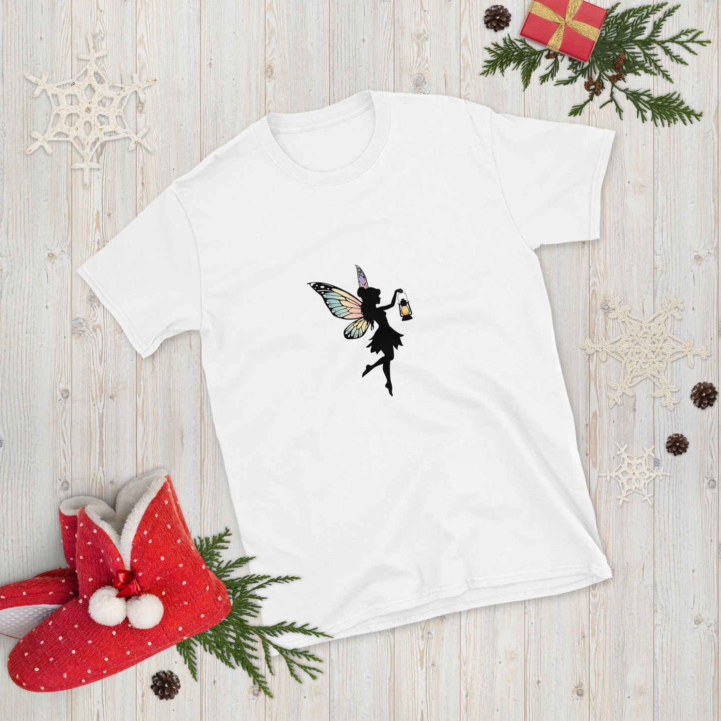 Lantern Fairy Silhouette Tee | Iridescent Wings | Fairycore Minimalist | White