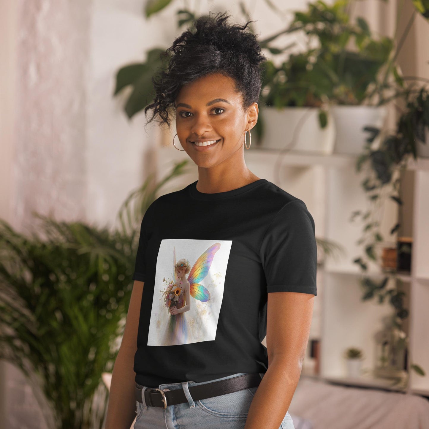 Bouquet Fairy T Shirt | Rainbow Wings Floral Fairycore Graphic | Black or White