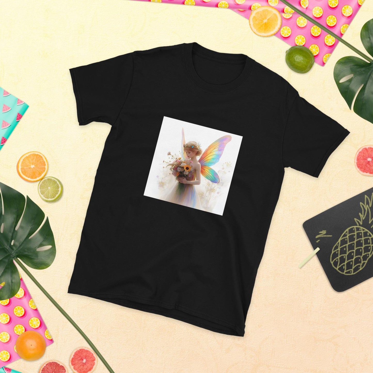 Bouquet Fairy T Shirt | Rainbow Wings Floral Fairycore Graphic | Black or White