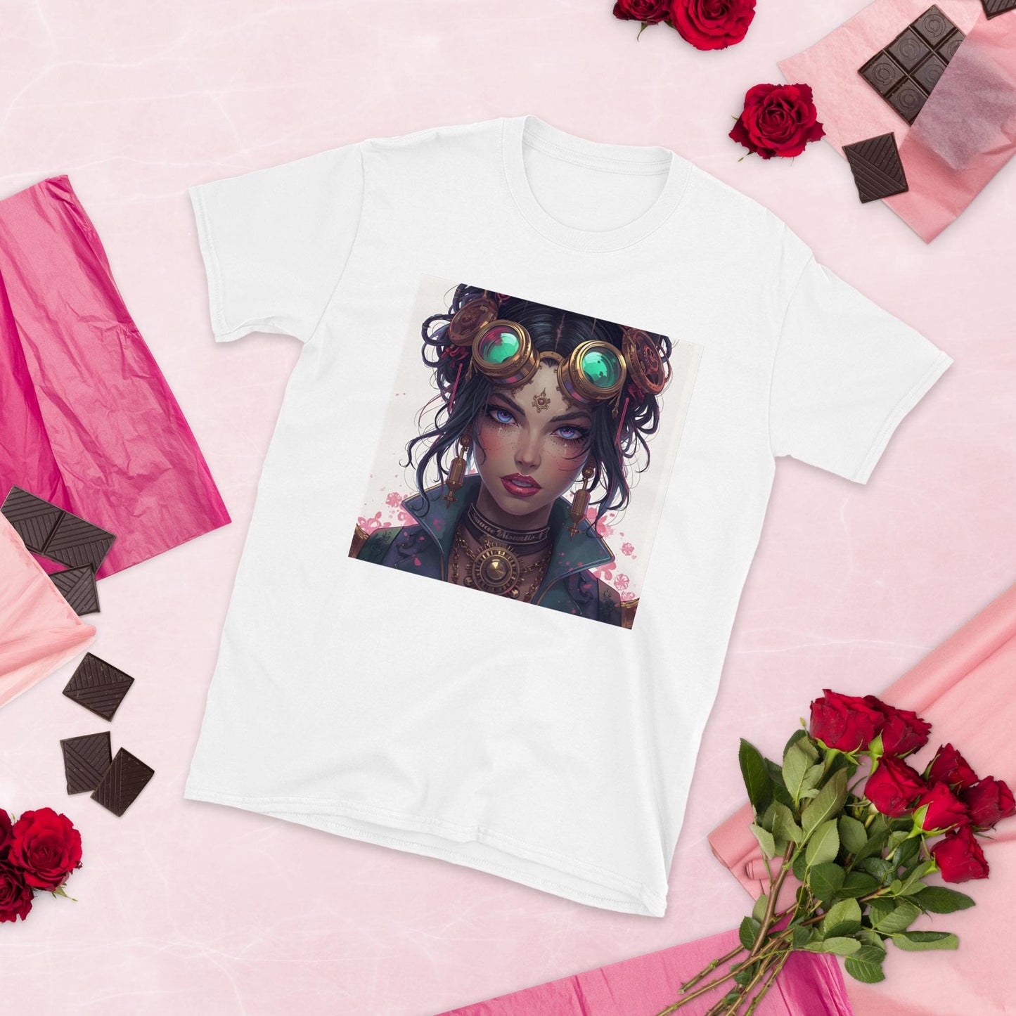 Steampunk Fairy Graphic T Shirt | Emerald Goggles Portrait | Vintage Sci Fi Art Tee | Unique Gift