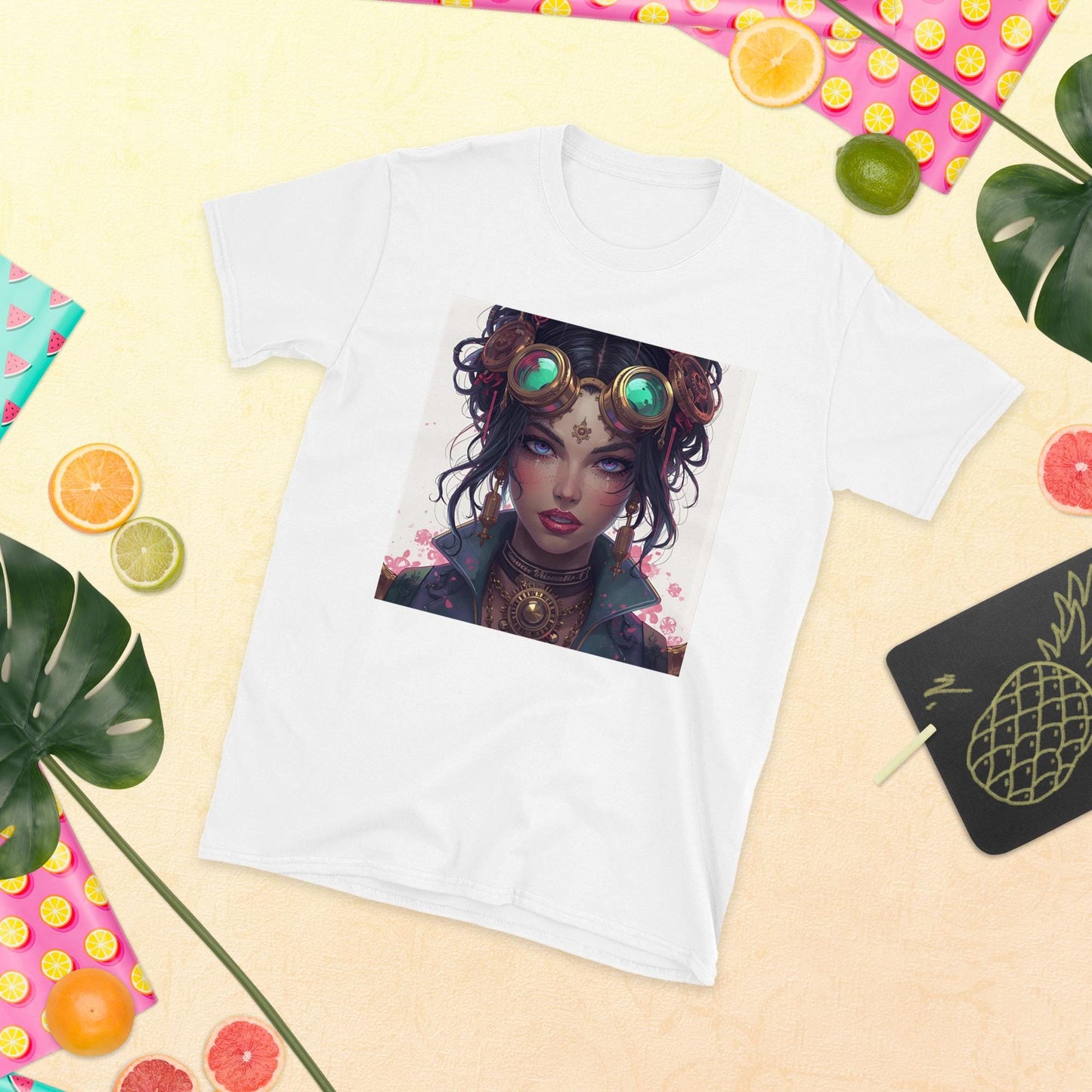 Steampunk Fairy Graphic T Shirt | Emerald Goggles Portrait | Vintage Sci Fi Art Tee | Unique Gift