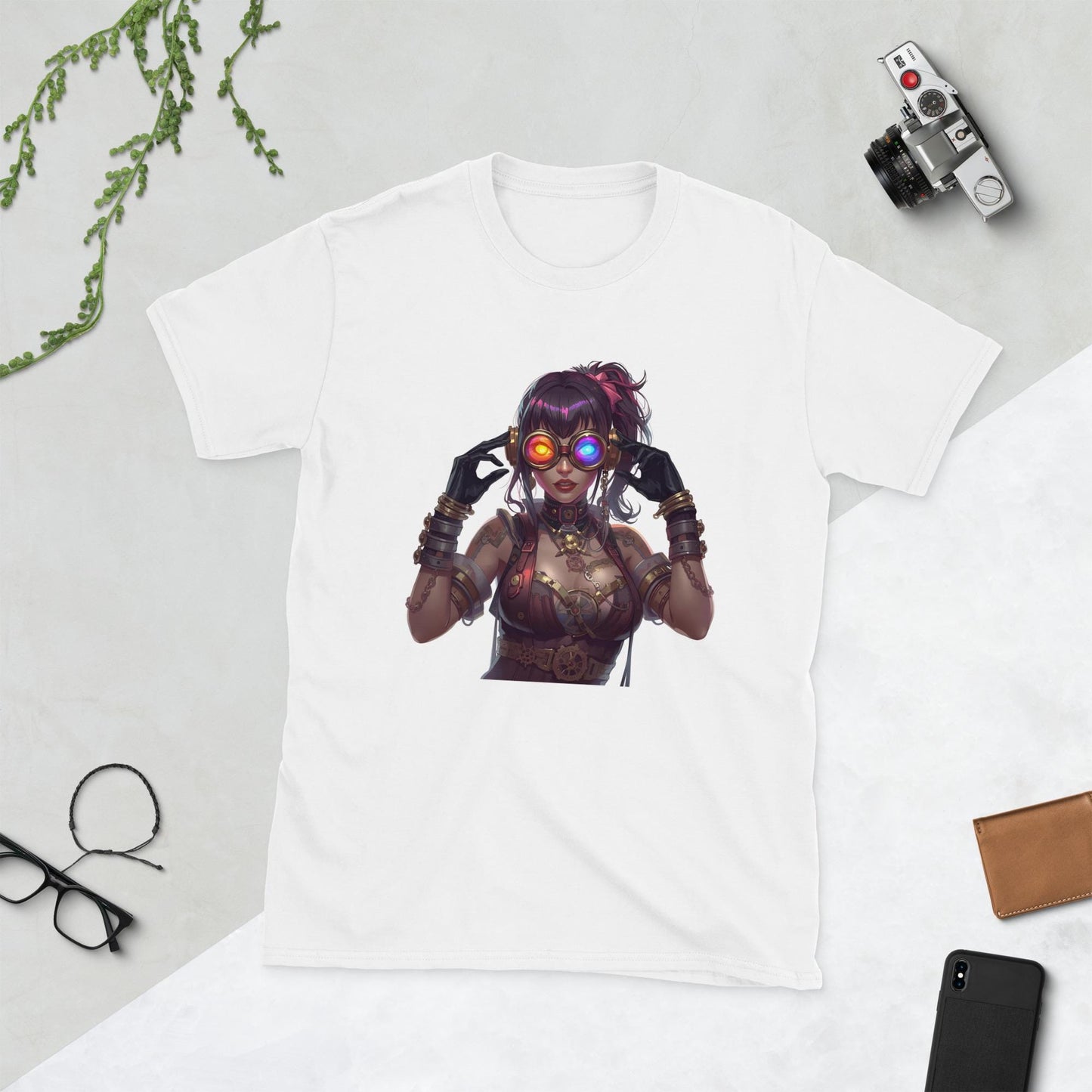 Steampunk Fairy Neon Goggles T Shirt | Cyberpunk Gear Corset Graphic Tee | Fantasy Streetwear Top