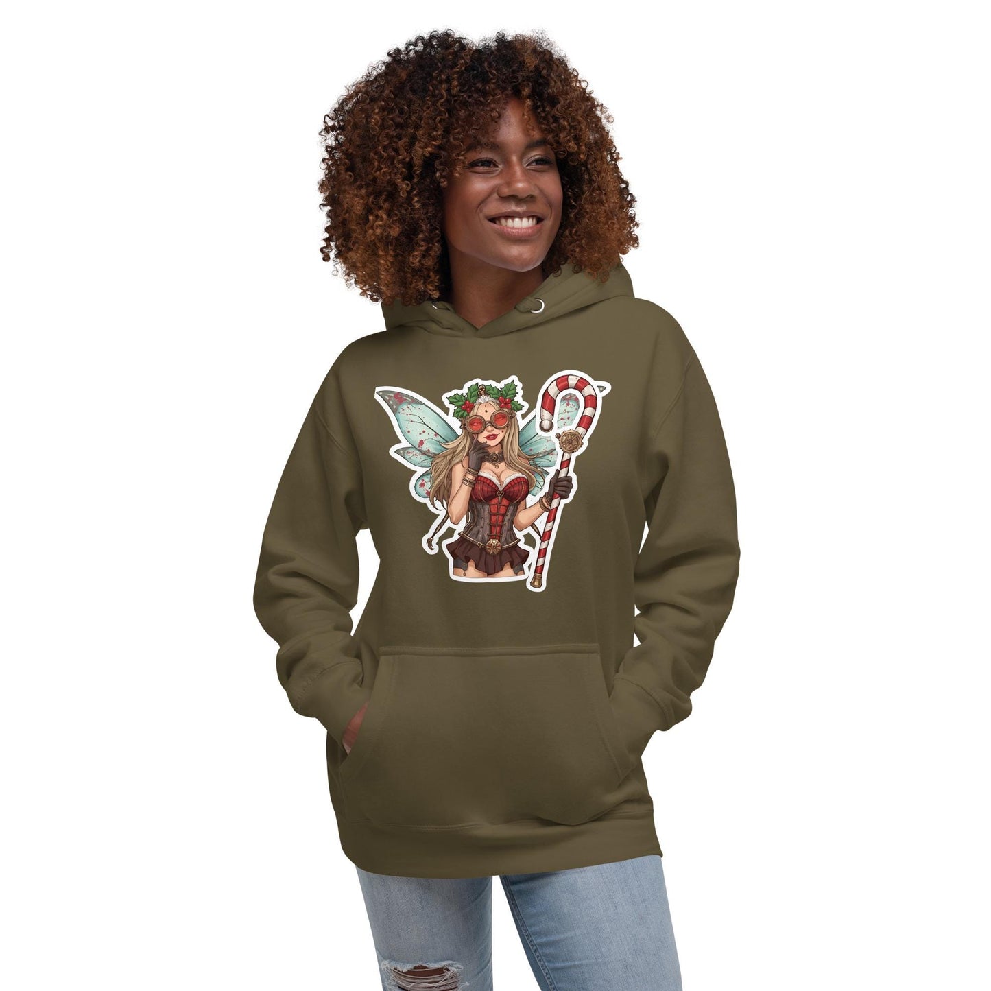 Steampunk Christmas Fairy Hoodie | Candy Cane Staff | Festive Fantasy Streetwear
