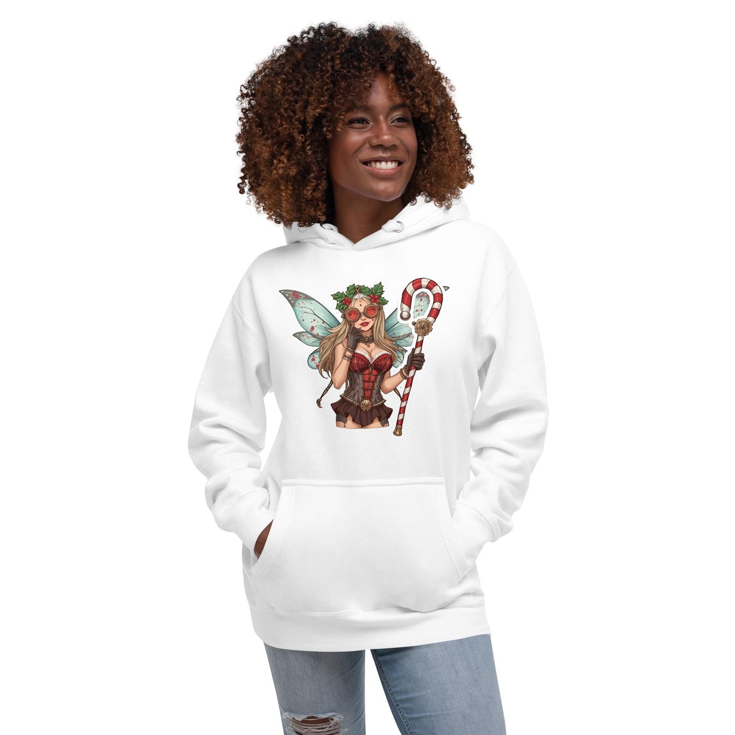 Steampunk Christmas Fairy Hoodie | Candy Cane Staff | Festive Fantasy Streetwear