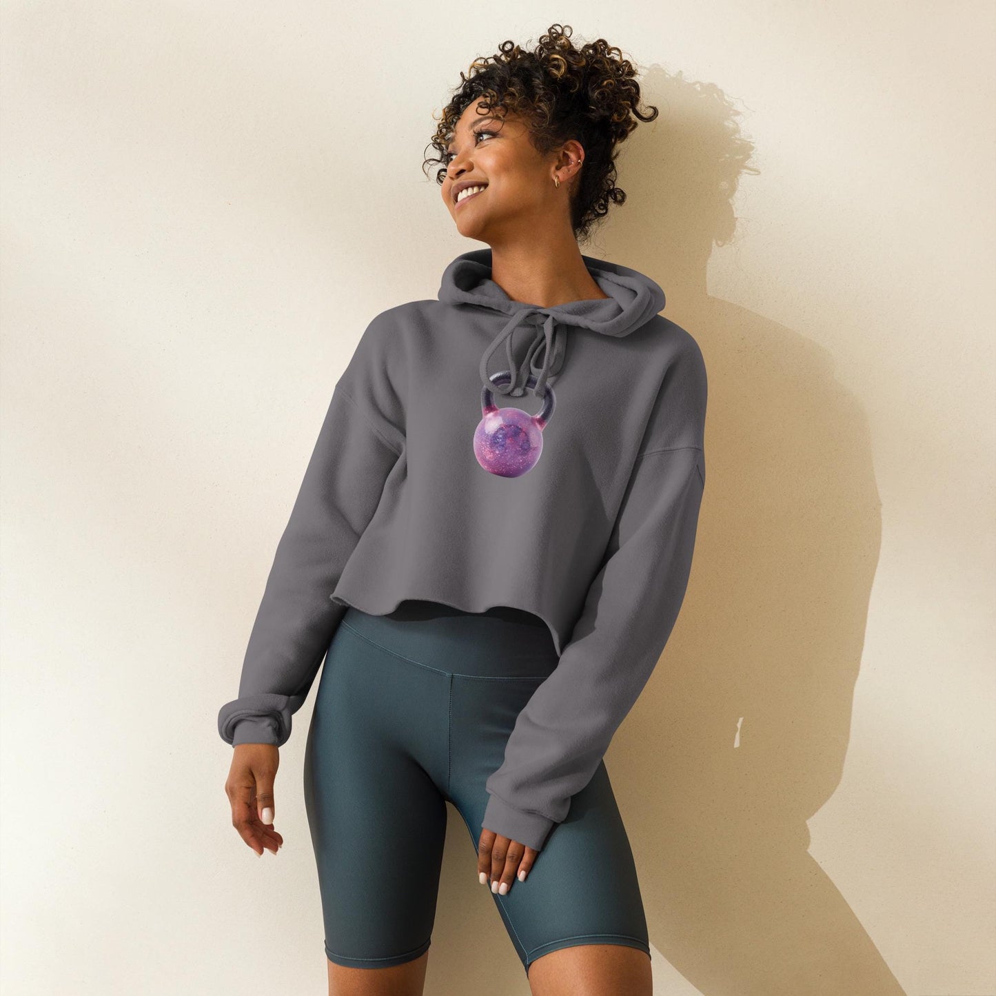 Galaxy Kettlebell Crop Hoodie Womens Fitness Hoodie | Unique Gym Sweatshirt with Cosmic Design