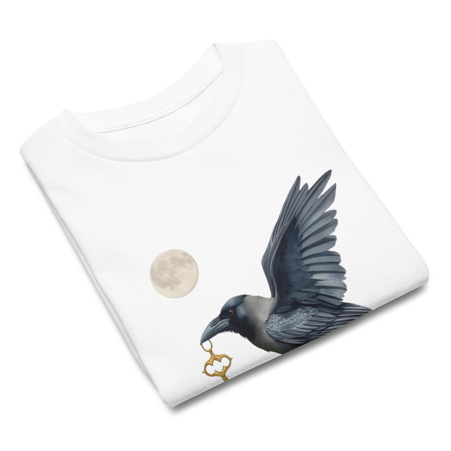 Raven With Key Moon T Shirt | Unisex Cotton Tee | Black or White | XS to XL | Gothic Witchcore Fairycore Top | Soft 100 percent Cotton