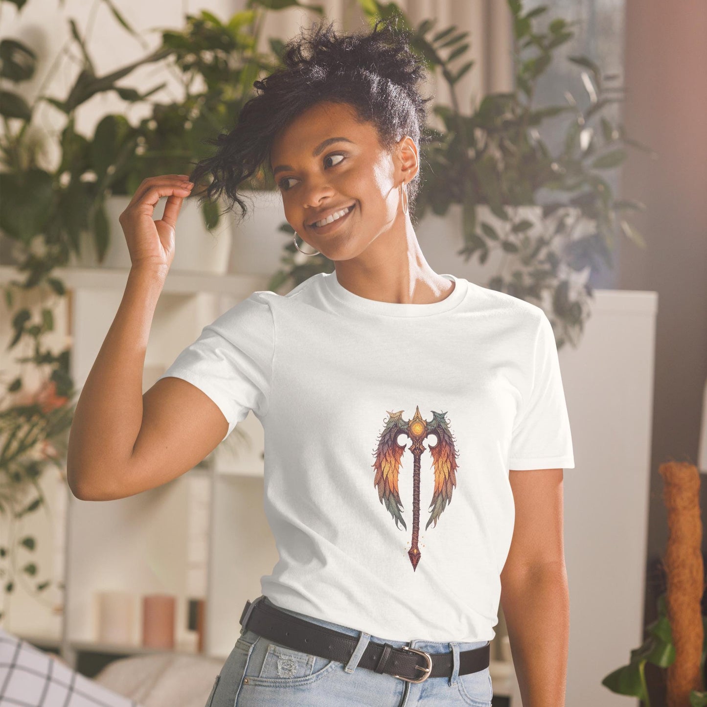 Fairy Viking Winged Sword T Shirt | Unisex 100 percent Cotton Tee | Black or White | XS to XL | Phoenix Wings Blade | Fantasy Angelcore Top