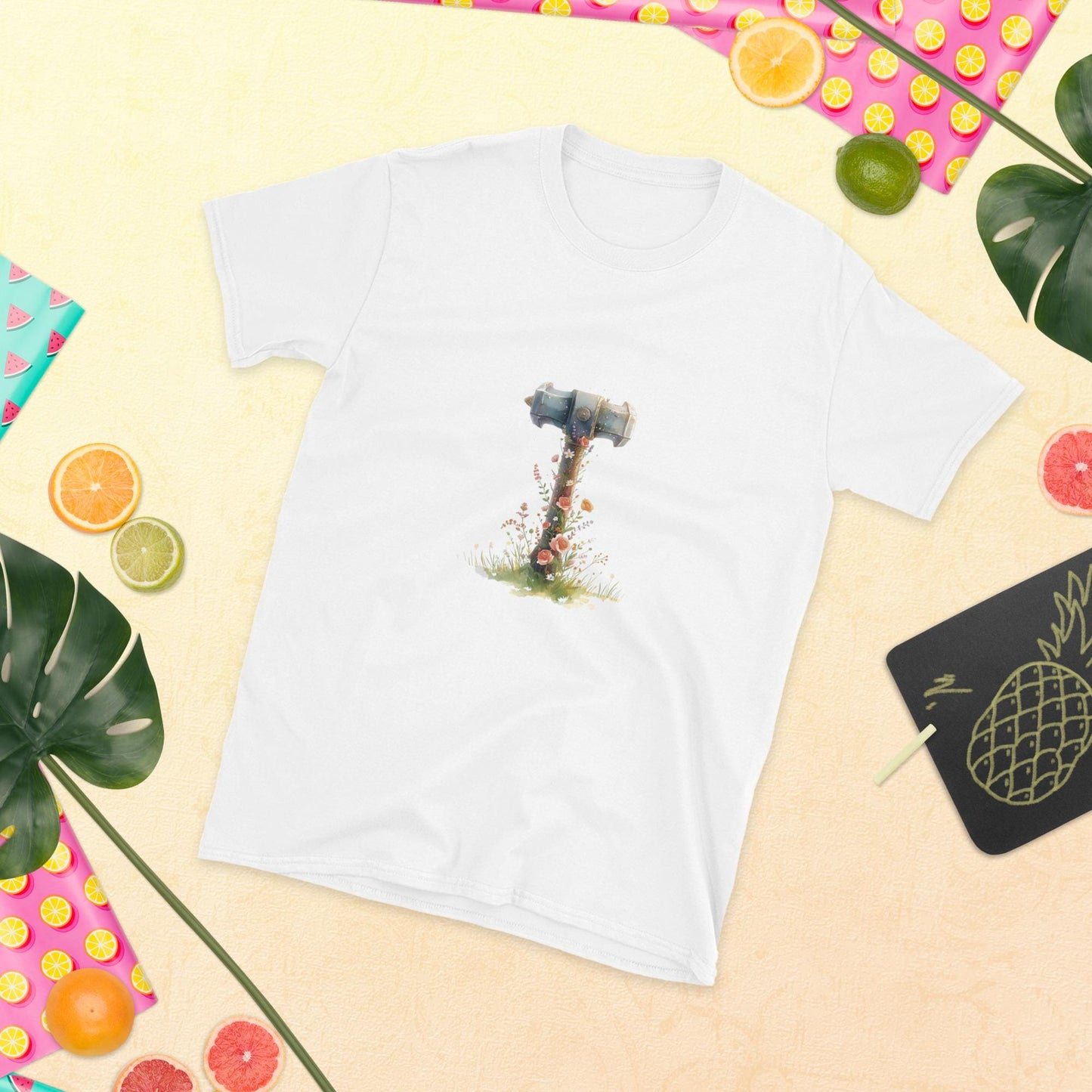 Fairy Viking Floral Hammer T Shirt | White Only | Fantasy Mjolnir Graphic | Unisex Tee