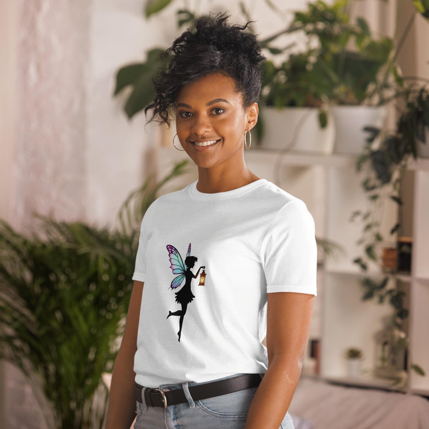 Lantern Fairy Silhouette T-Shirt | Fairycore Graphic | Whimsical Wings | White