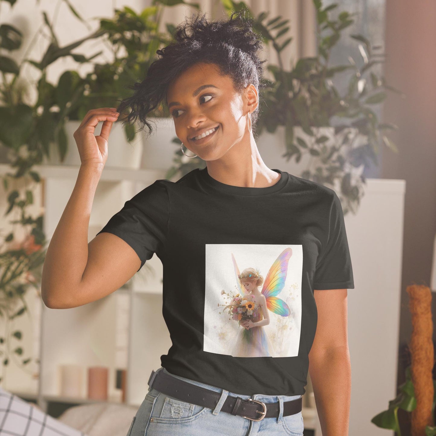 Bouquet Fairy T Shirt | Rainbow Wings Floral Fairycore Graphic | Black or White