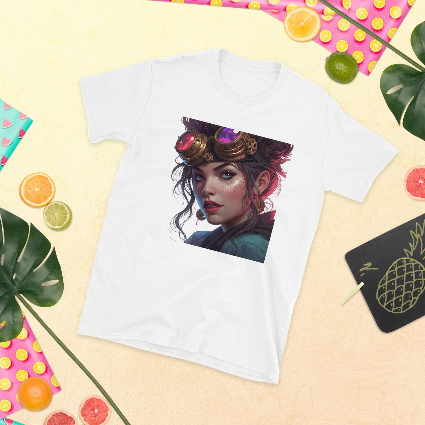 Steampunk Fairy T Shirt | Neon Goggles Portrait | Vintage Sci Fi Art Tee | Unique Gift
