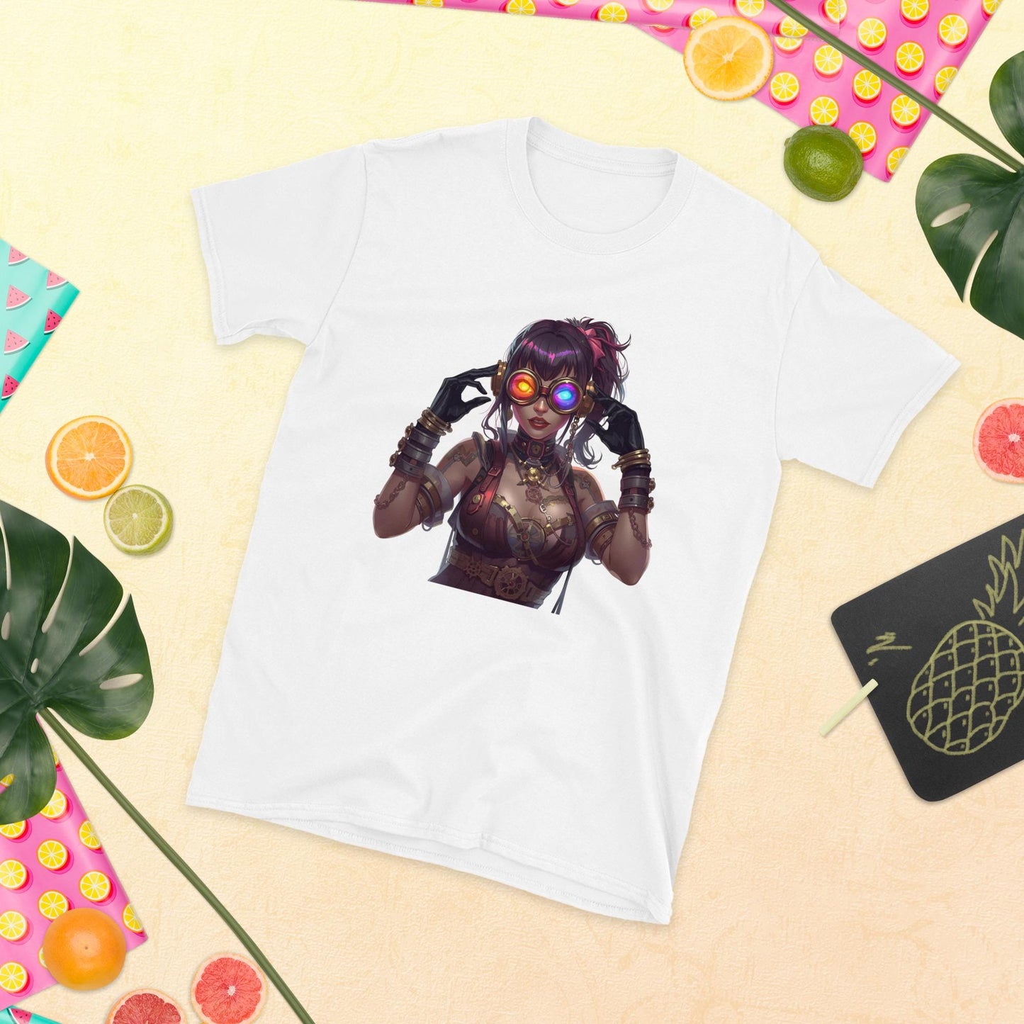 Steampunk Fairy Neon Goggles T Shirt | Cyberpunk Gear Corset Graphic Tee | Fantasy Streetwear Top