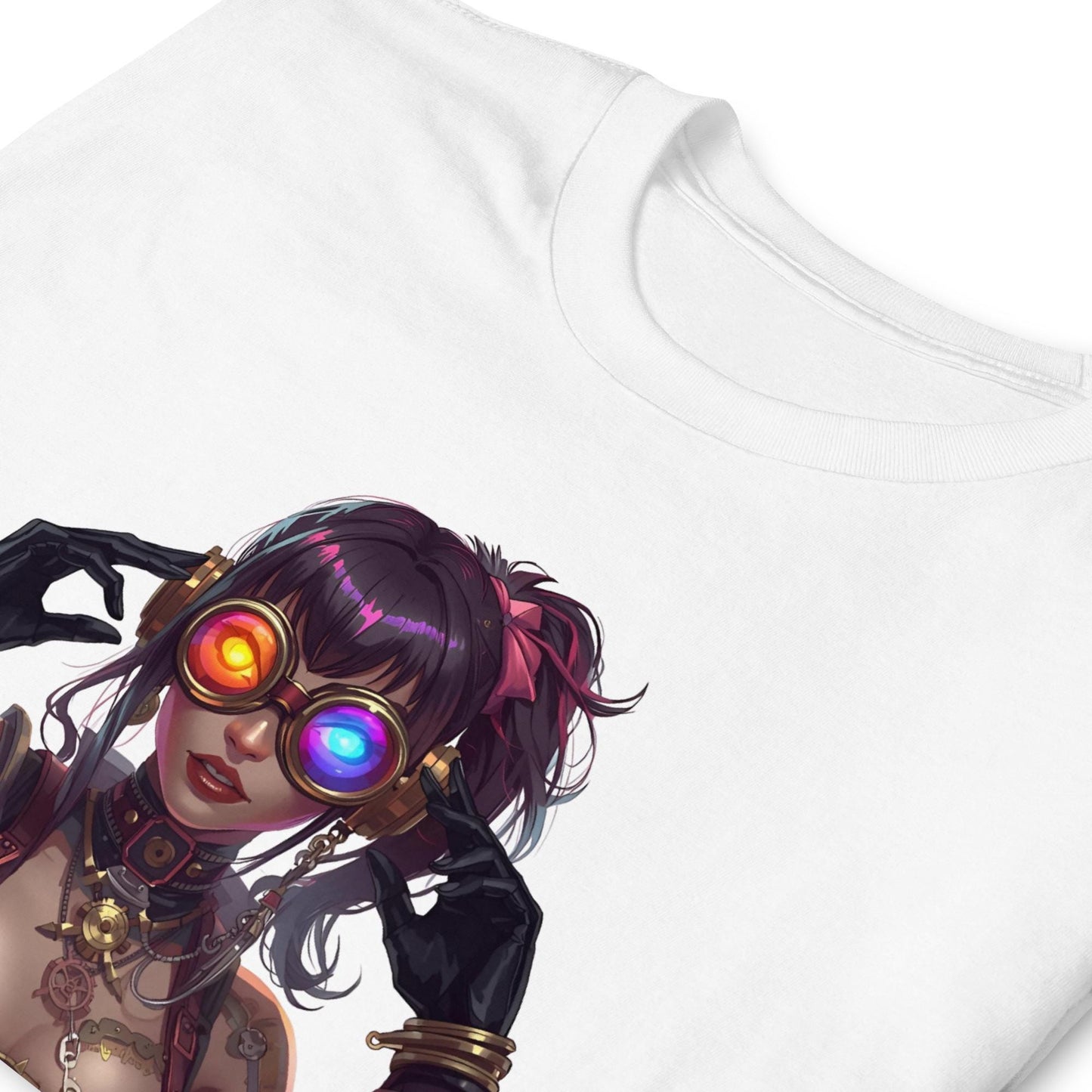 Steampunk Fairy Neon Goggles T Shirt | Cyberpunk Gear Corset Graphic Tee | Fantasy Streetwear Top
