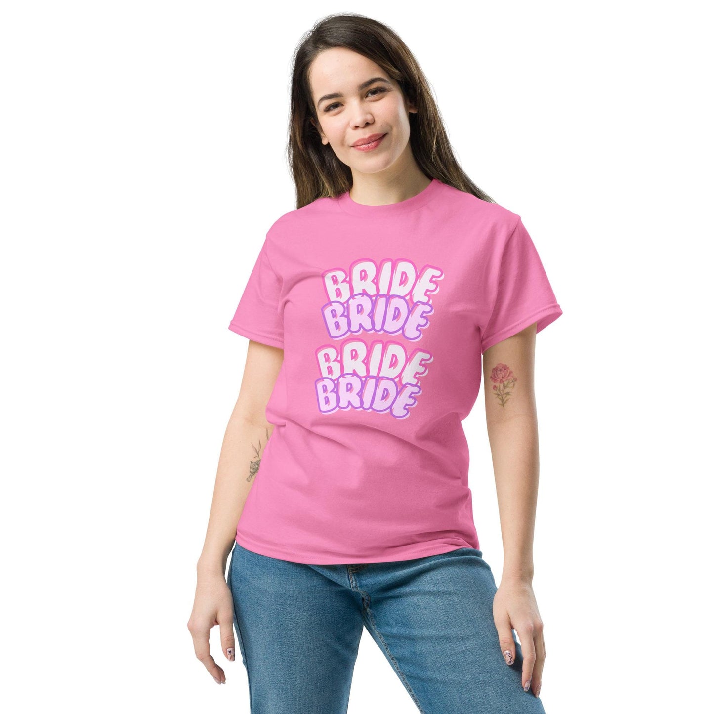 BRIDE BRIDE Stacked T-Shirt | Bachelorette Hen Party Shirt | Cute Bubble Letter Bride Tee | Pink Light Pink White Black | Bridal Party