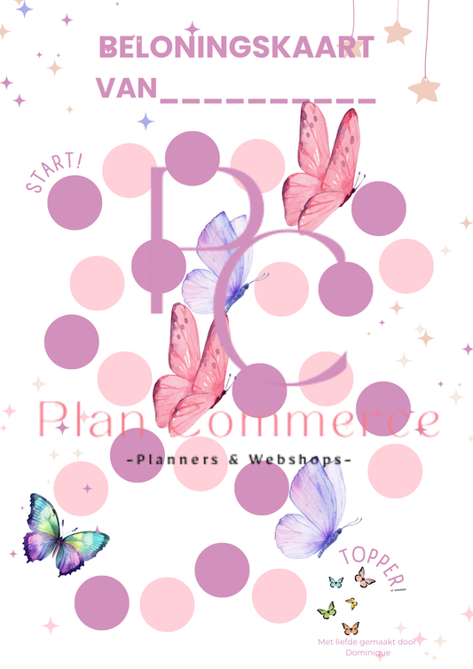 Beloningskaart Kinderen – Vlinders - Printable PDF - (Direct Download)