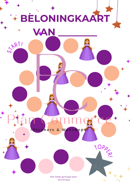 Beloningskaart Kinderen – Princess - Printable PDF - (Direct Download)