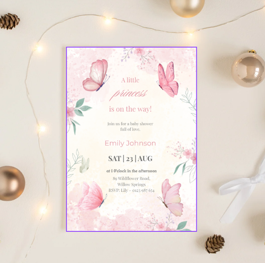 Digitale Babyshower Uitnodiging – A little princess Printable Kaart (Personaliseerbaar)