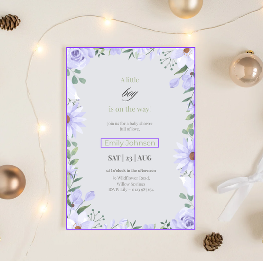Digitale Babyshower Uitnodiging – A little boy Printable Kaart (Personaliseerbaar)