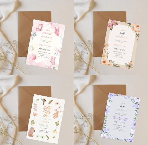 Babyshower Uitnodigingen Bundel – 4x Editbare Templates (Jongen, Meisje & Genderneutraal) – Directe Download