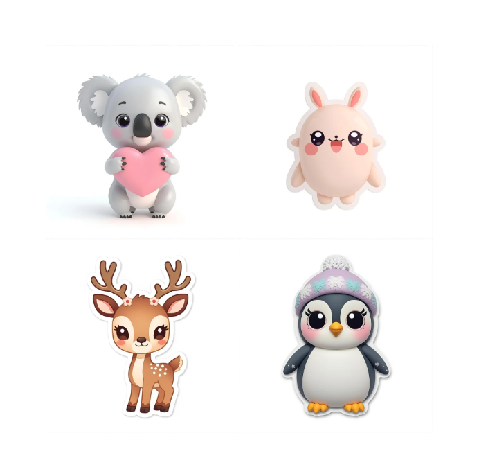 24x Kawaii Dierenstickers | Digitale download– Digitale Download (PNG + A4/Letter PDF)