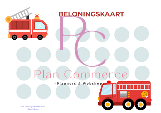 Beloningskaart Kinderen – Brandweer - Printable PDF - (Direct Download)