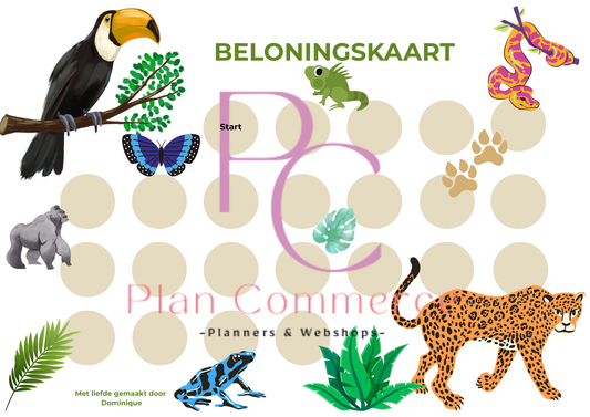 Beloningskaart Kinderen – Jungle - Printable PDF - (Direct Download)