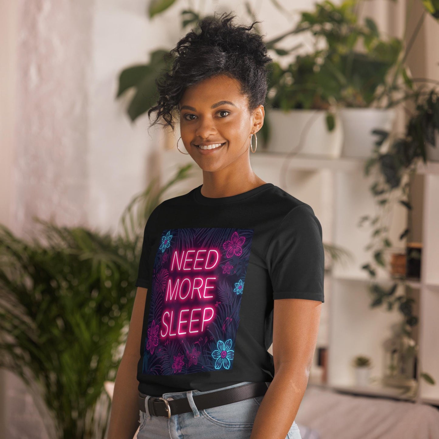 Need More Sleep T-Shirt, Neon Sign Graphic Tee, Unisex Softstyle Shirt, Vaporwave Aesthetic, Funny Sleepy Gift, S3XL