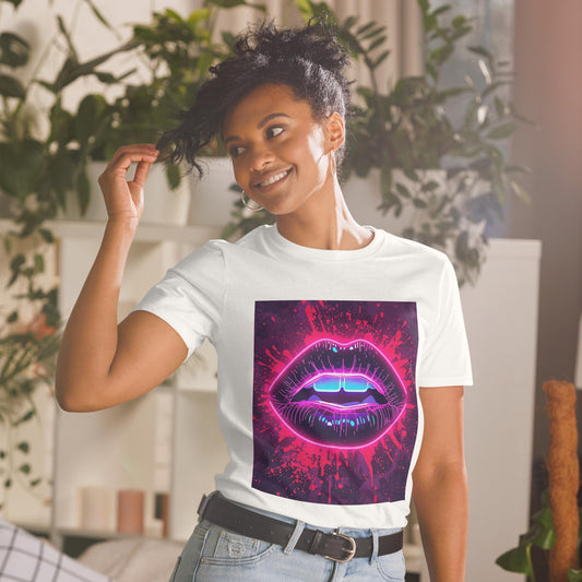 Neon Lips T-Shirt, Drip Art Lip Graphic Tee, Unisex Streetwear Shirt, Vaporwave Aesthetic, Party/Festival Top, S3XL