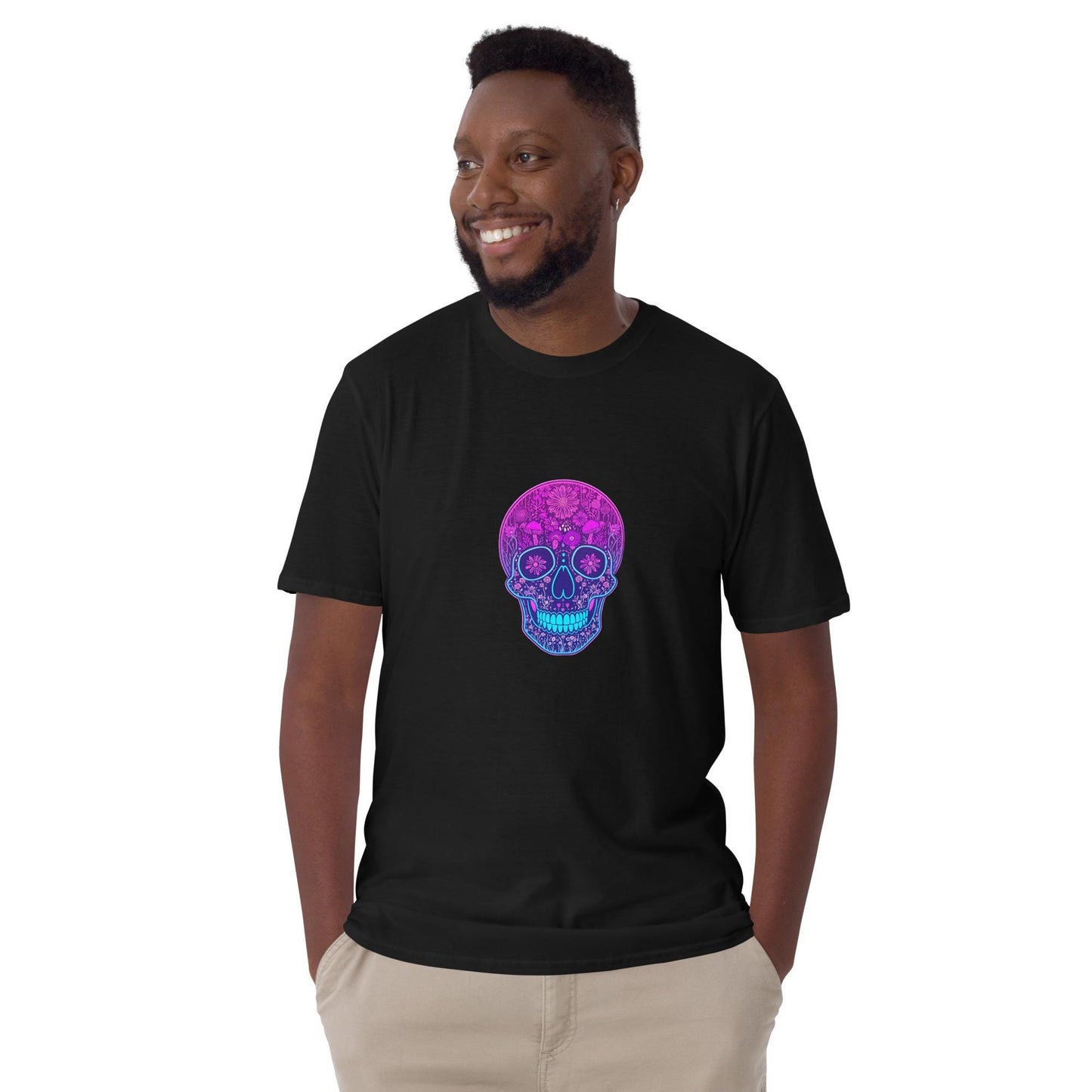 Neon Skull T-Shirt, Vaporwave Glow Skull Graphic Tee, Unisex Streetwear Shirt, Festival Party Top, Bold Colors, S3XL