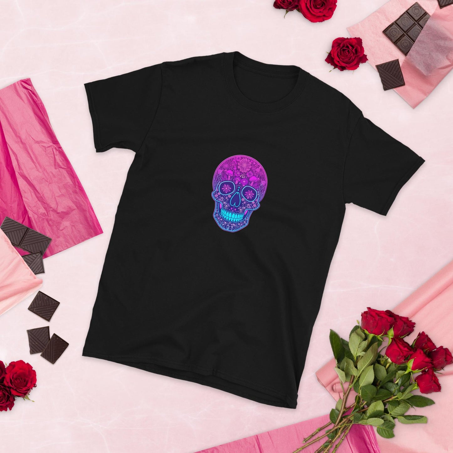 Neon Skull T-Shirt, Vaporwave Glow Skull Graphic Tee, Unisex Streetwear Shirt, Festival Party Top, Bold Colors, S3XL