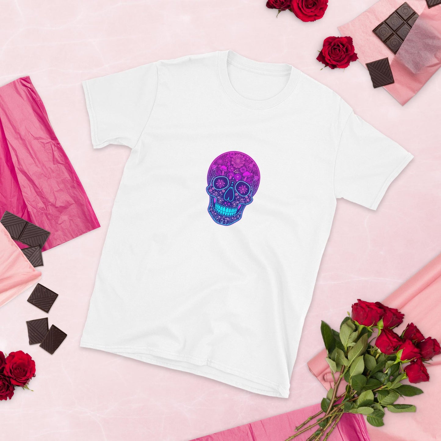 Neon Skull T-Shirt, Vaporwave Glow Skull Graphic Tee, Unisex Streetwear Shirt, Festival Party Top, Bold Colors, S3XL