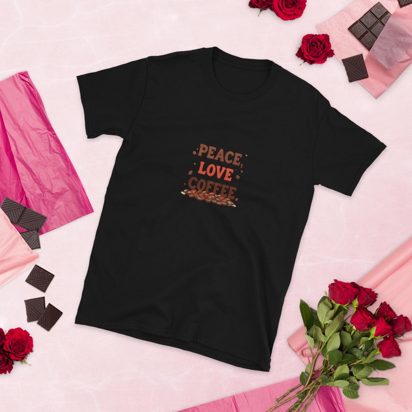 Peace Love Coffee T-Shirt, Coffee Lover Shirt, Unisex Softstyle Tee, Barista Gift, Minimal Retro Typography, S3XL