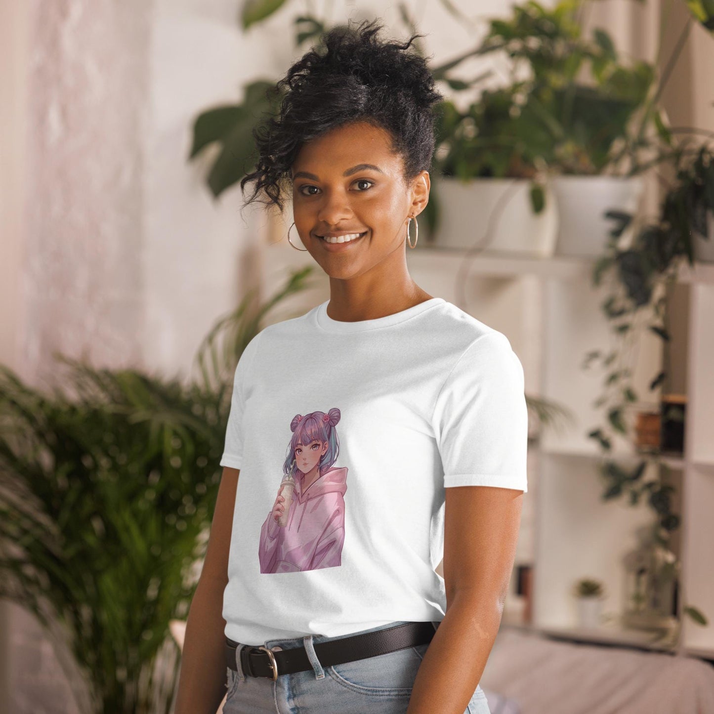 Kawaii Pastel Girl T-Shirt  Cute Anime Style Tee with Purple Hair and Hoodie | Aesthetic Soft Girl Graphic Shirt
