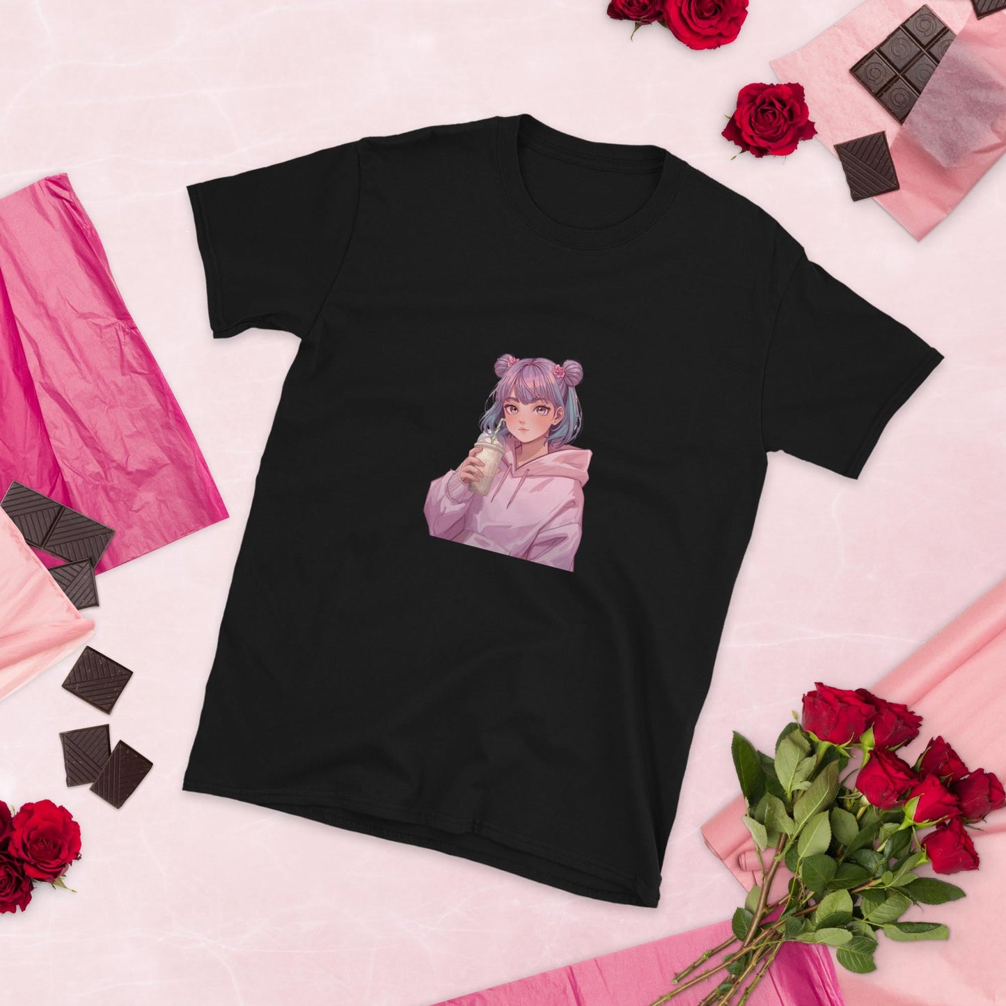 Kawaii Pastel Girl T-Shirt  Cute Anime Style Tee with Purple Hair and Hoodie | Aesthetic Soft Girl Graphic Shirt