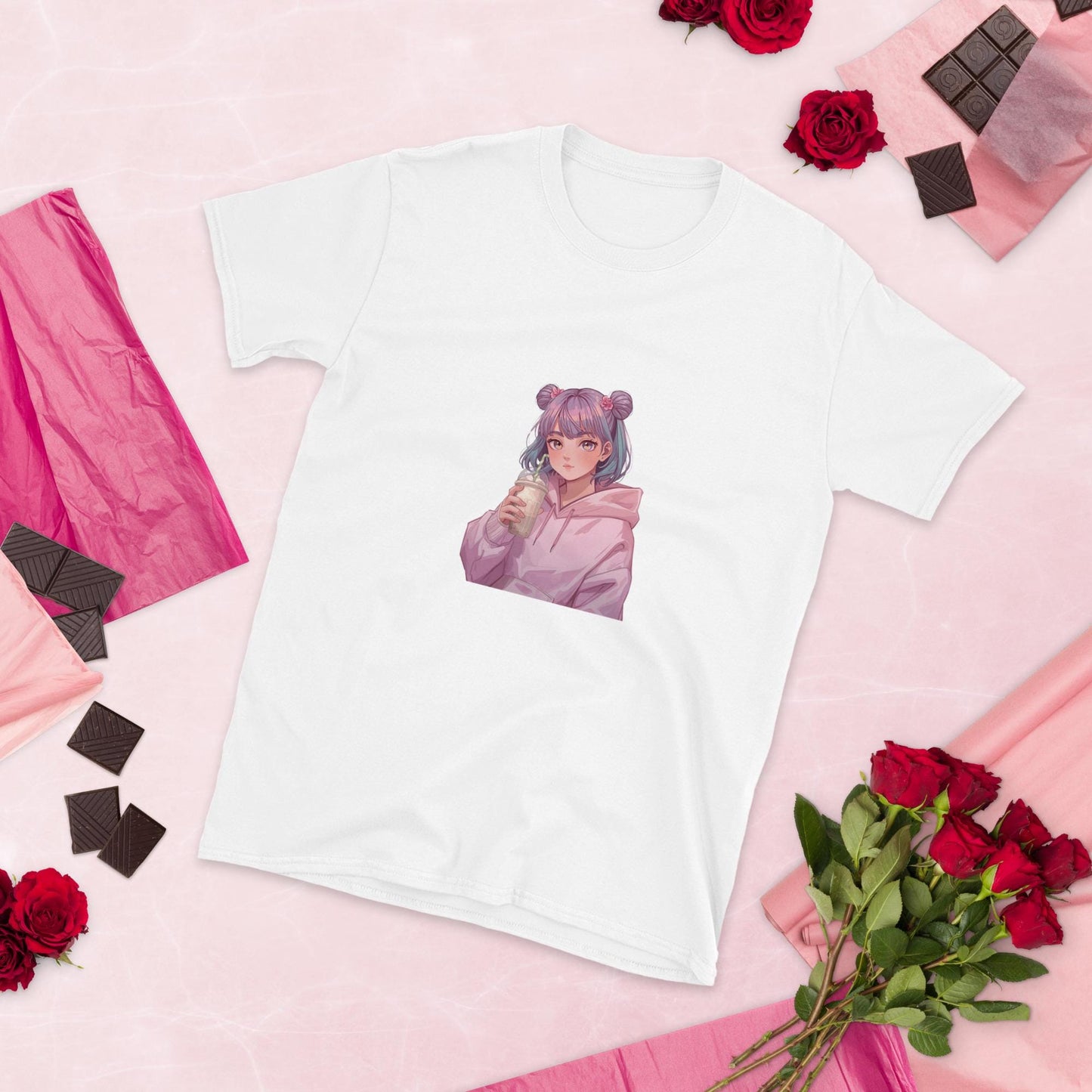 Kawaii Pastel Girl T-Shirt  Cute Anime Style Tee with Purple Hair and Hoodie | Aesthetic Soft Girl Graphic Shirt