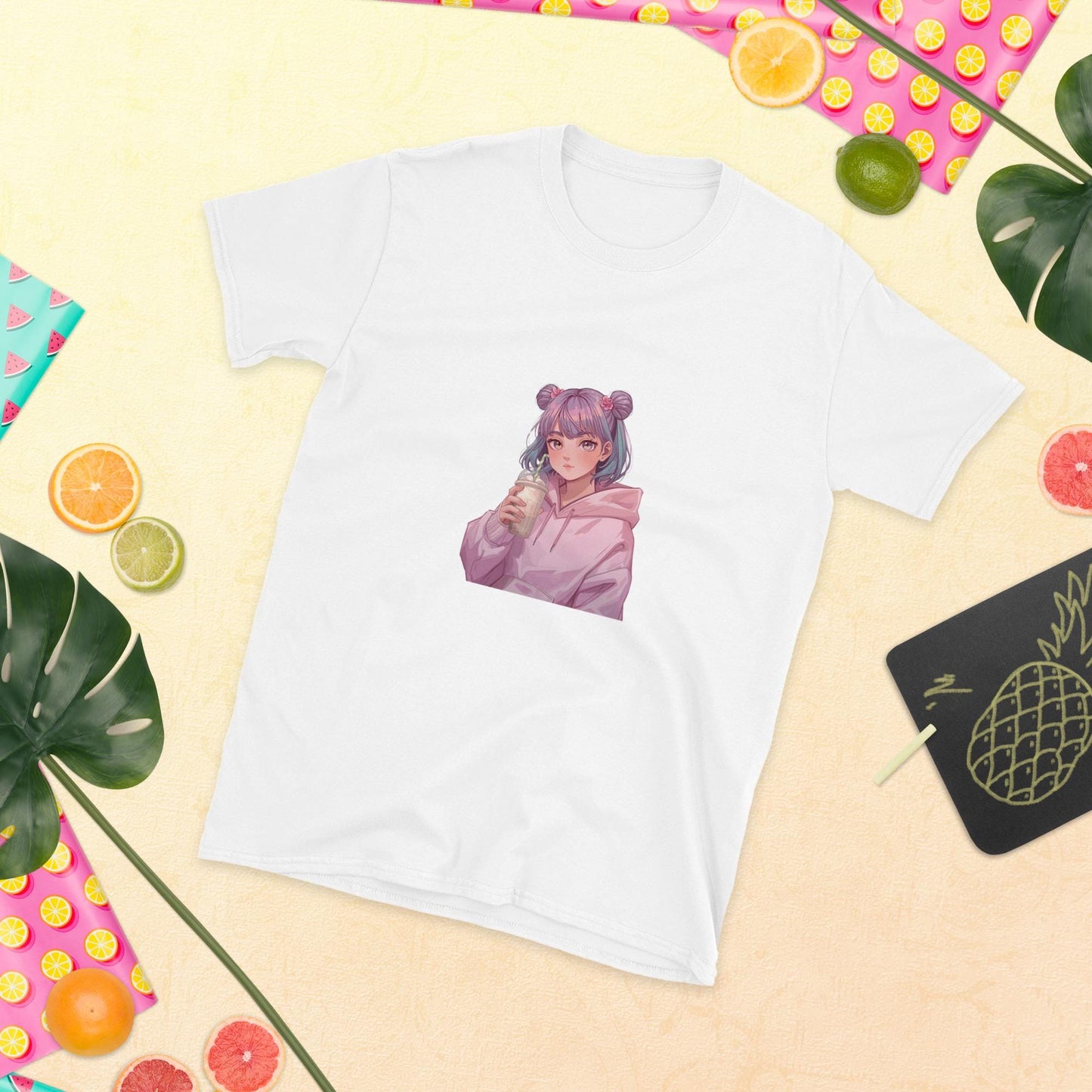 Kawaii Pastel Girl T-Shirt  Cute Anime Style Tee with Purple Hair and Hoodie | Aesthetic Soft Girl Graphic Shirt