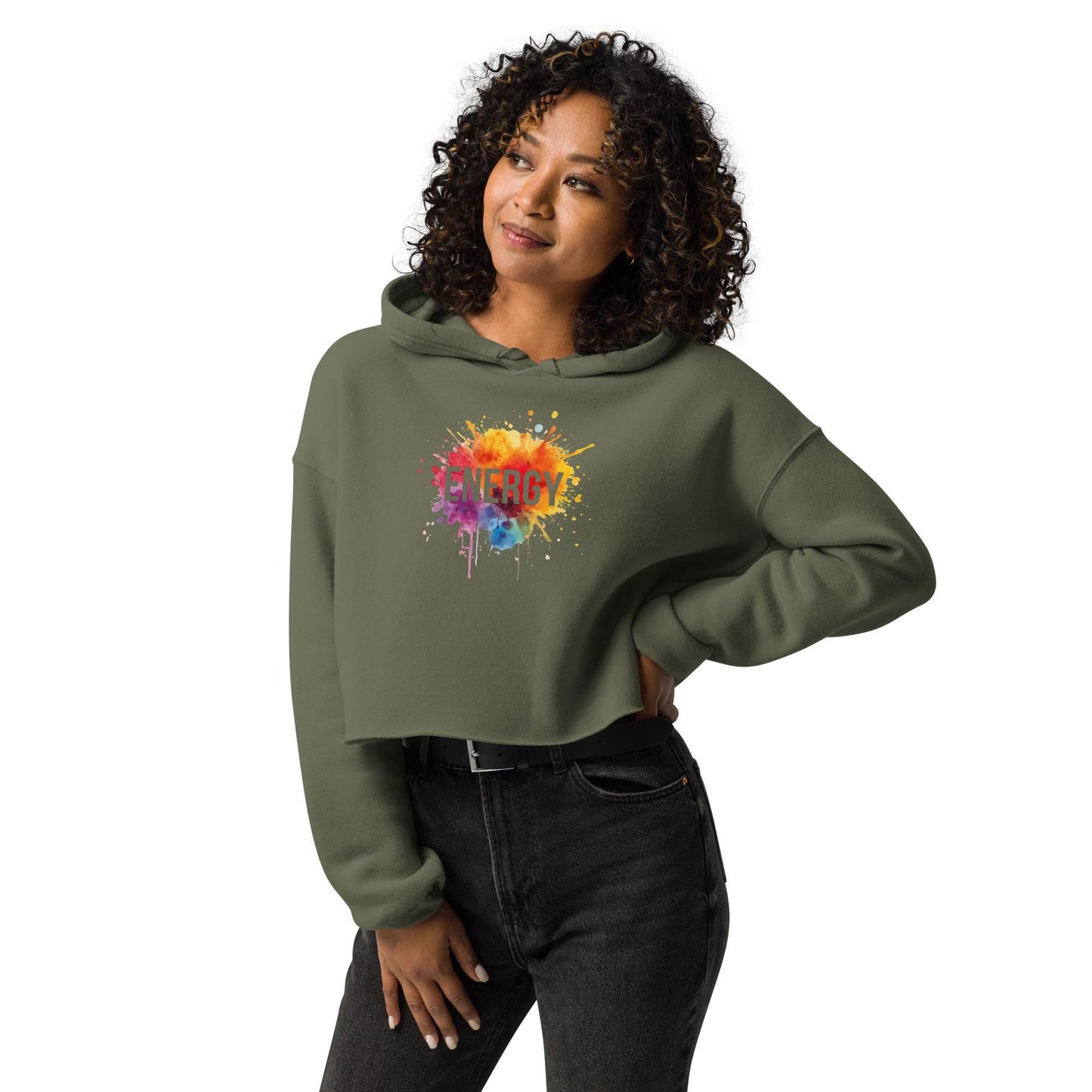 Energy Cropped Hoodie  Womens Workout Hoodie  Color Splash Gym Crop Top  Motivational Fitness Hoodie  Streetwear Gift
