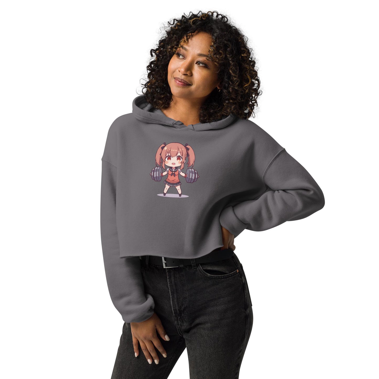 Anime Gym Girl Cropped Hoodie  Kawaii Fitness Hoodie  Cute Workout Crop Top  Weightlifting Hoodie  Womens Streetwear Gift