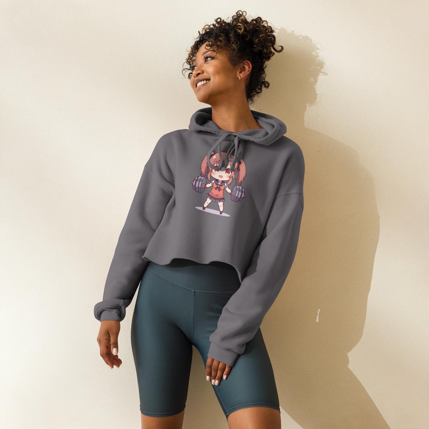 Anime Gym Girl Cropped Hoodie  Kawaii Fitness Hoodie  Cute Workout Crop Top  Weightlifting Hoodie  Womens Streetwear Gift